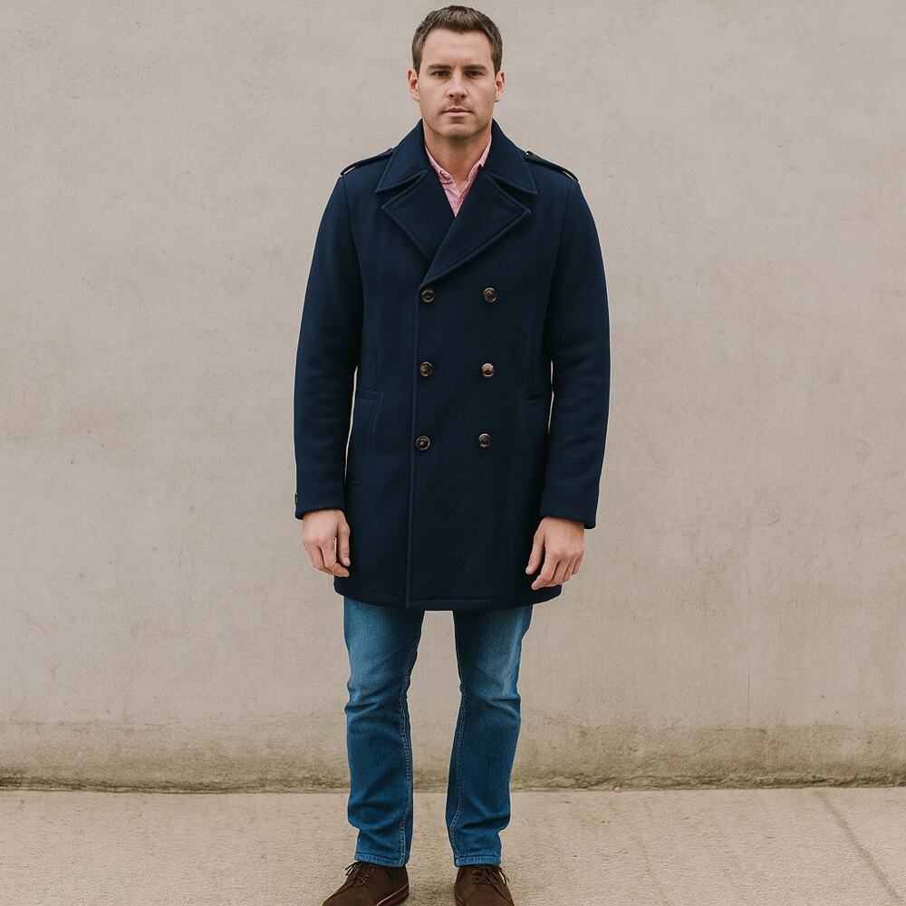 Brooks brothers Brooksgate Navy Wool Double Breasted Pea Coat Men's‎ 42